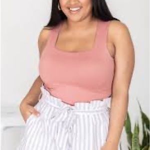 Pink Lily Paperbag Shorts - Light Grey Stripes - Perfect for Spring 🌸